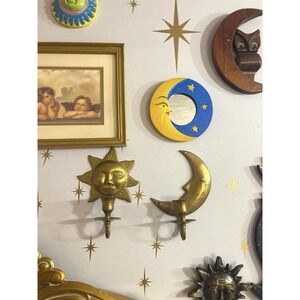 Vintage Celestial candlesticks Brass moon star Whimsy Wall Hanging candle Holder